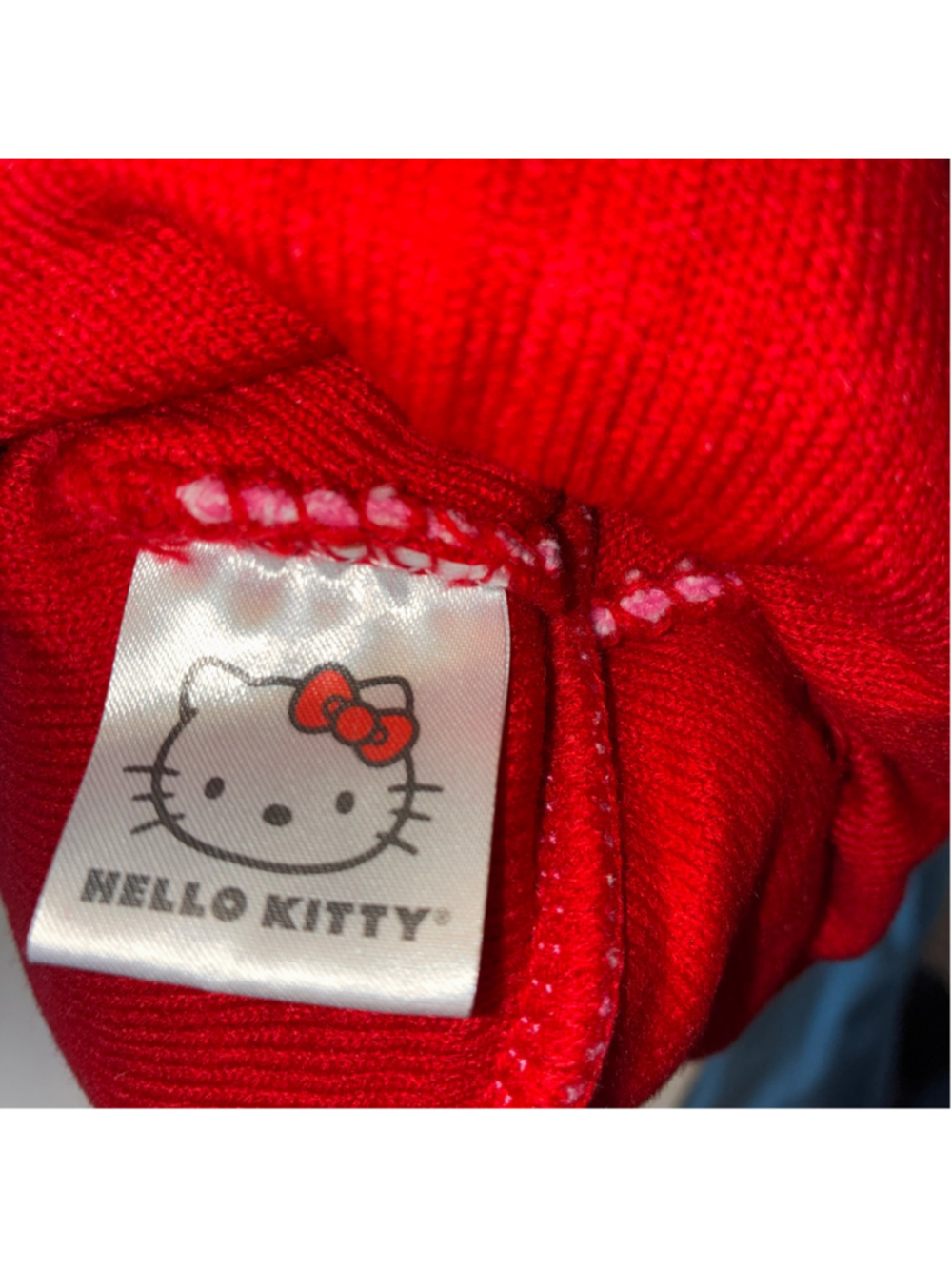 Women's Hello Kitty Christmas Pom Pom Beanie Hat Pink Red One Size - Picture 3 of 3